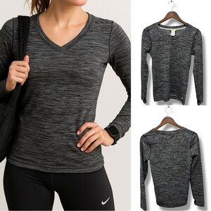 356 Lucky Brand |NWOT Space Dye Black Performance Long Sleeve VNeck Top (Size S)